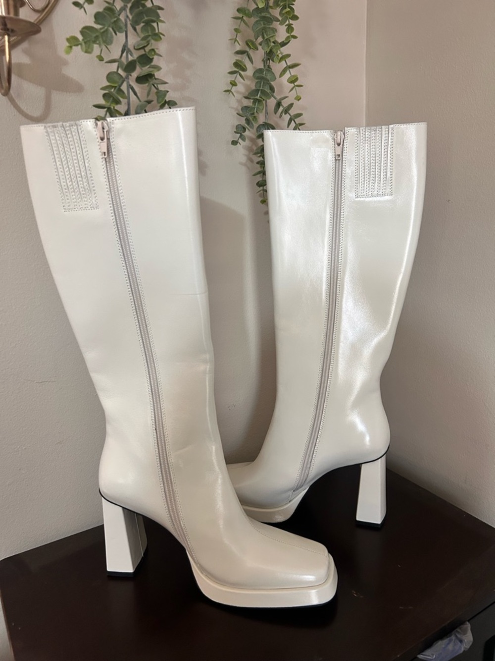 Jeffrey Campbell White Knee-High Block Heel Boots - Women NWOT
